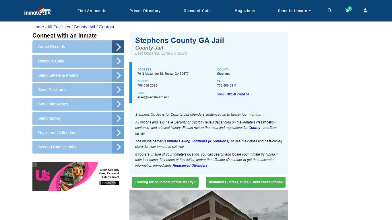 Stephens County GA Jail - Inmate Locator - Tocca, GA